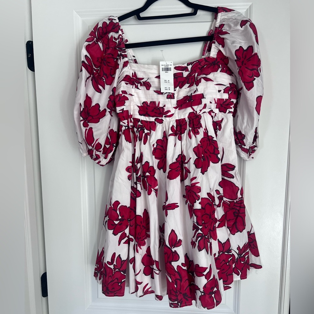 Abercrombie & Fitch Red White Floral Puff Sleeve Mini Dress Small NWT